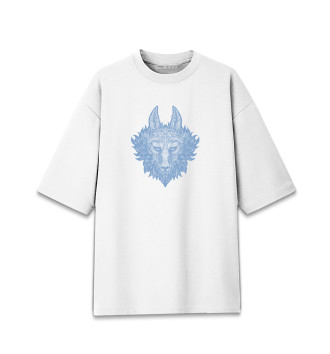 Хлопковая футболка оверсайз Волк (blue)