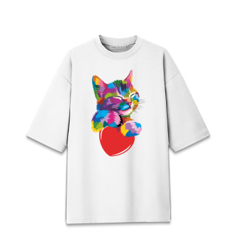 Женская Хлопковая футболка оверсайз Радужный котэ