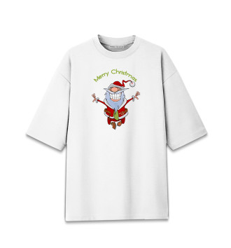Хлопковая футболка оверсайз Веселый Санта Клаус