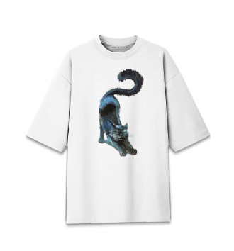 Женская Хлопковая футболка оверсайз Знакомый чёрный кот
