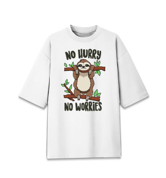 Хлопковая футболка оверсайз No hurry, no worries