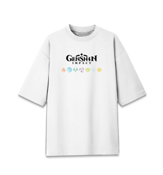 Мужская Хлопковая футболка оверсайз Genshin Impact, Elements