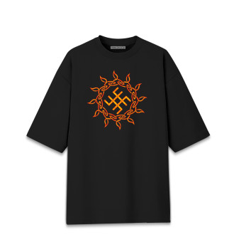 Мужская Хлопковая футболка оверсайз Славянский символ Сварог