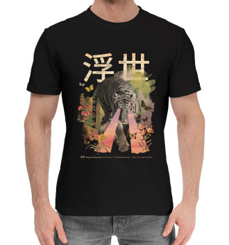 Мужская Хлопковая футболка Японский Тигр в стиле Укиё