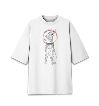 Мужская Хлопковая футболка оверсайз Самурай лайн-арт