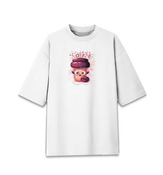 Женская Хлопковая футболка оверсайз Кофе cute