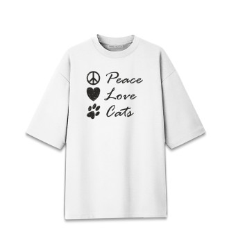 Мужская Хлопковая футболка оверсайз Мир, Любовь, Котики