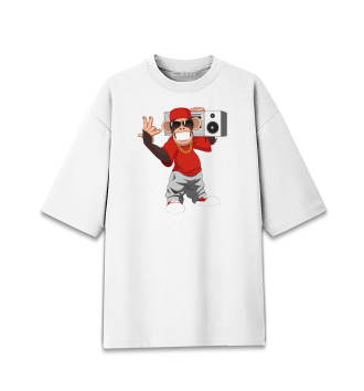 Хлопковая футболка оверсайз Горилла с магнитофном