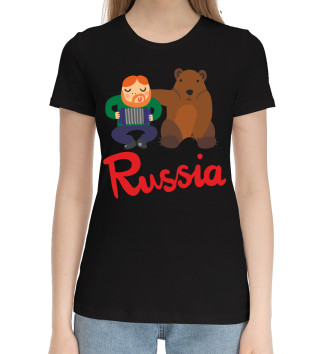 Женская Хлопковая футболка Медведь и гармонист