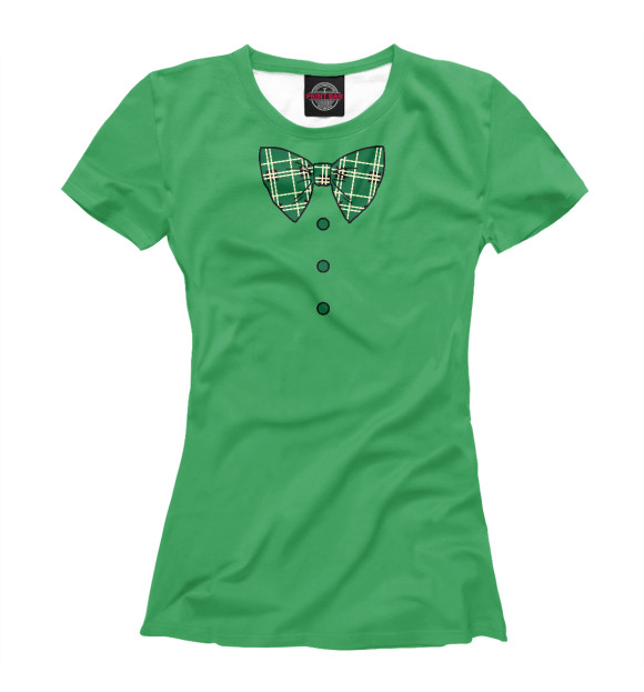 Футболка Зеленый галстук бабочка в клетку для девочек 