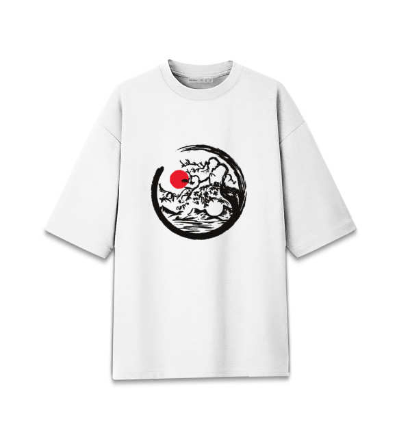 Мужская Хлопковая футболка оверсайз Пейзаж в круге Энсо Дзен