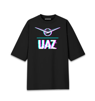 Женская Хлопковая футболка оверсайз Значок UAZ Glitch