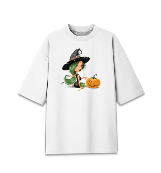 Женская Хлопковая футболка оверсайз Girl with pumpkin