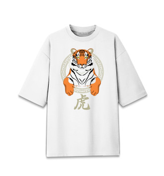 Женская Хлопковая футболка оверсайз Китайский тигр