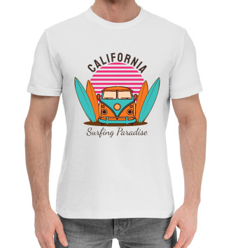 Мужская Хлопковая футболка Калифорния. Рай для серфера