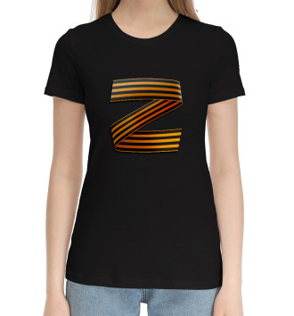 Женская Хлопковая футболка Z и V ленты на фоне дыма