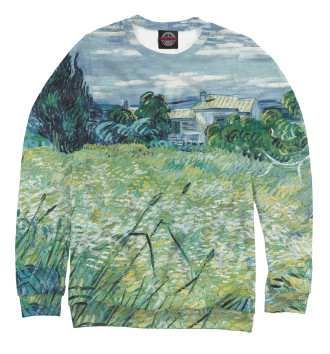Свитшот для девочек Ван Гог. Зеленое пшеничное поле с кипарисом