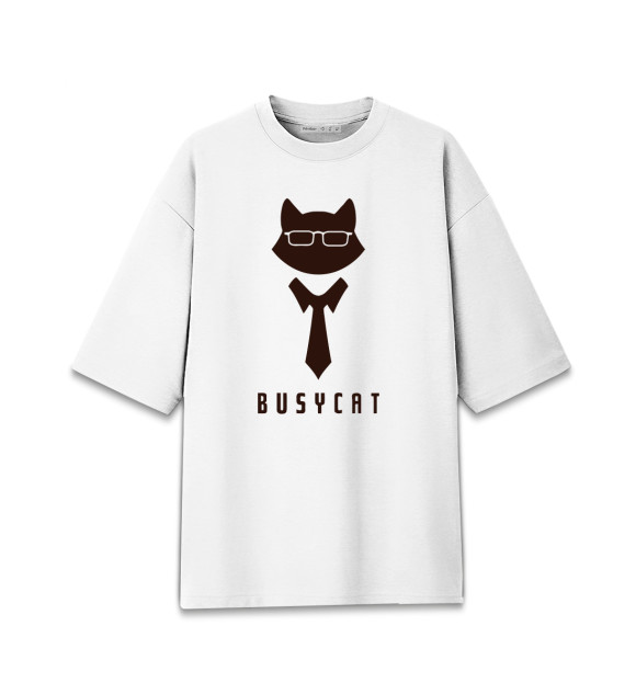Мужская Хлопковая футболка оверсайз Занятой Кот