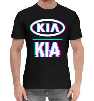 Мужская Хлопковая футболка Значок KIA Glitch
