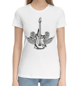 Женская Хлопковая футболка Гитара с крыльями
