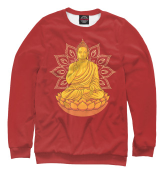Мужской Свитшот Золотой Будда на лотосе с мандалой