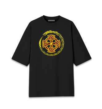 Хлопковая футболка оверсайз Кельтский крест на чёрном