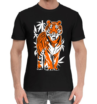 Мужская Хлопковая футболка Тигр в джунглях.