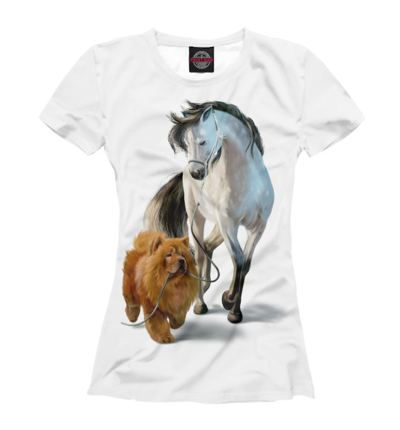 Футболка Чау-чау и белый конь для девочек 