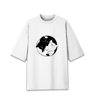 Женская Хлопковая футболка оверсайз Инь и Янь коты