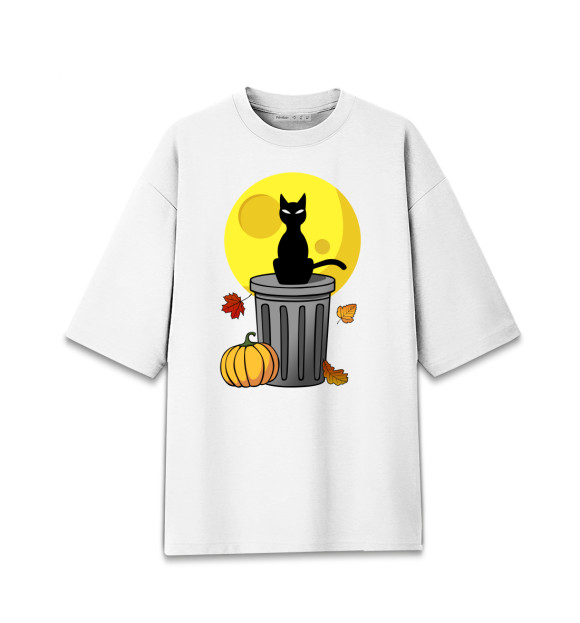 Женская Хлопковая футболка оверсайз Черный кот