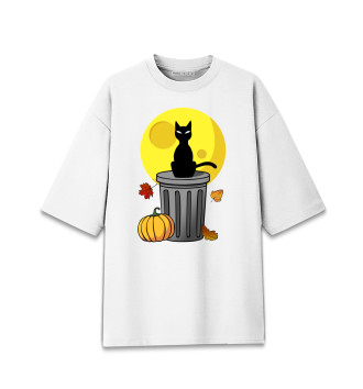 Женская Хлопковая футболка оверсайз Черный кот