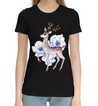 Женская Хлопковая футболка Deer and flowers