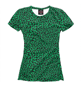 Женская Футболка Леопардовый узор зеленый