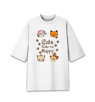 Мужская Хлопковая футболка оверсайз Cats Make me Happy