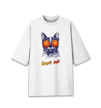 Мужская Хлопковая футболка оверсайз Cat Love me