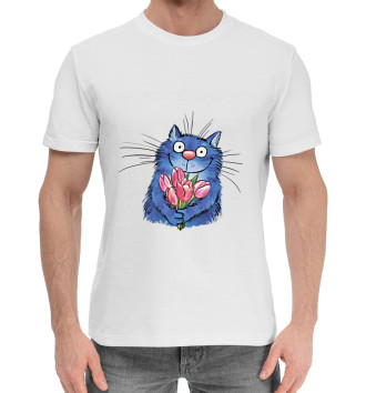 Хлопковая футболка Кот с цветами
