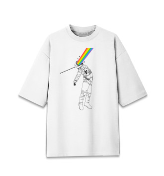 Мужская Хлопковая футболка оверсайз Космическая радуга