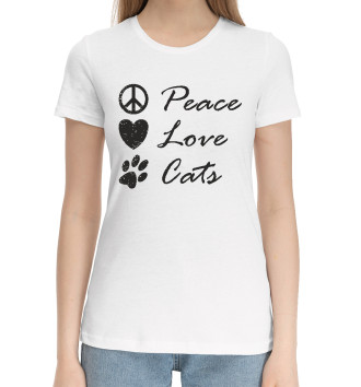 Женская Хлопковая футболка Мир, Любовь, Котики