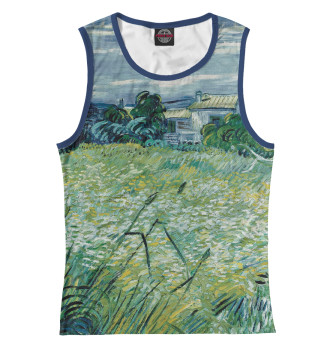 Женская Майка Ван Гог. Зеленое пшеничное поле с кипарисом