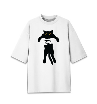 Мужская Хлопковая футболка оверсайз Кот в руках