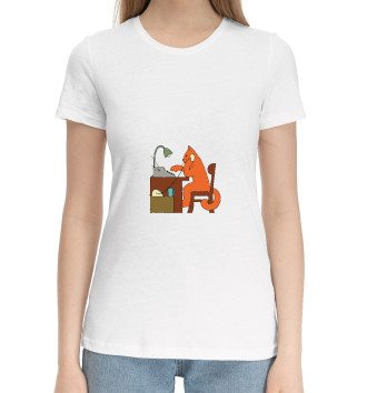Женская Хлопковая футболка Кот с пишущей машинкой
