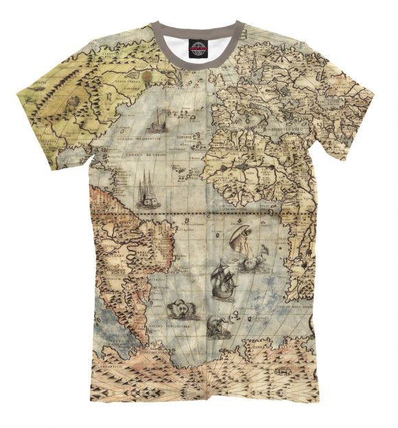 Футболка Древняя карта мира, Тихий океан для мальчиков 
