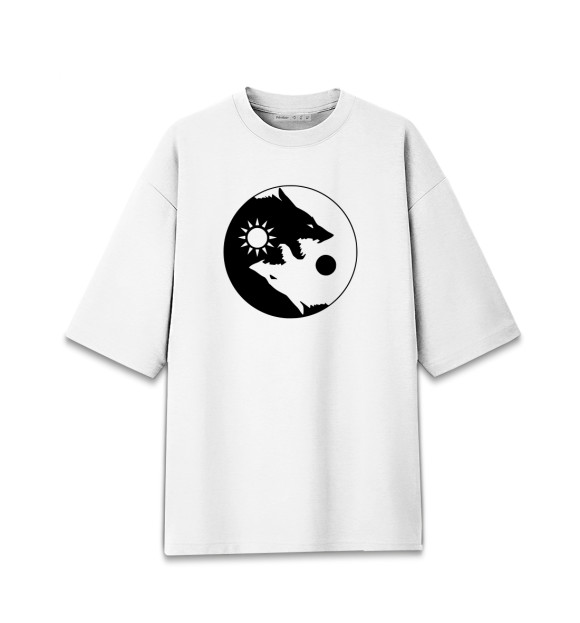 Мужская Хлопковая футболка оверсайз Волки (Инь-Янь)