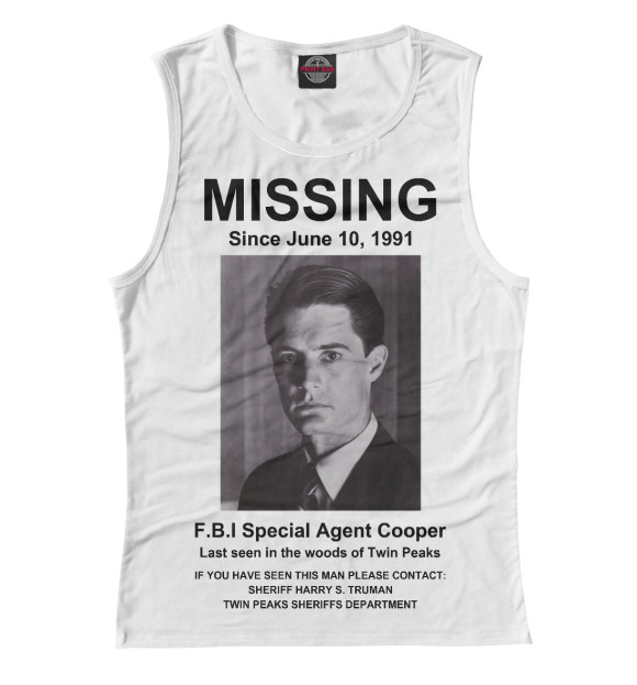 Майка Agent Cooper Missing для девочек 