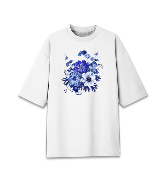Мужская Хлопковая футболка оверсайз Blue Flowers