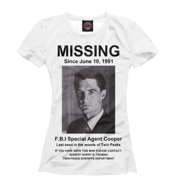 Футболка Agent Cooper Missing для девочек 