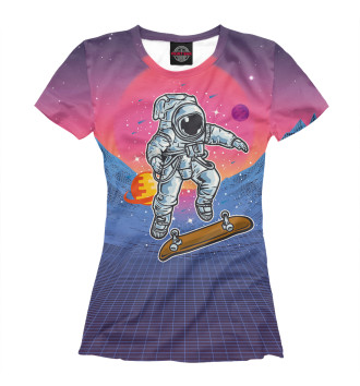 Футболка для девочек Космонавт прыгает на скейте