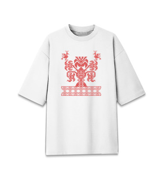 Мужская Хлопковая футболка оверсайз Славянский узор дерево мира