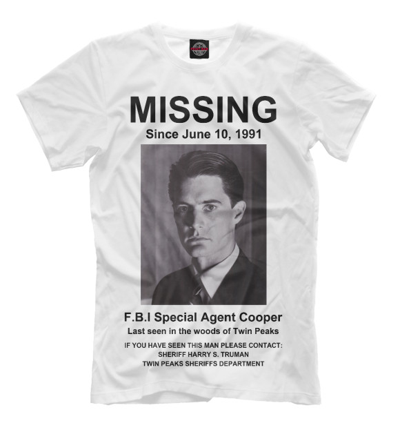 Футболка Agent Cooper Missing для мальчиков 