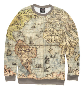 Мужской Свитшот Древняя карта мира, Тихий океан